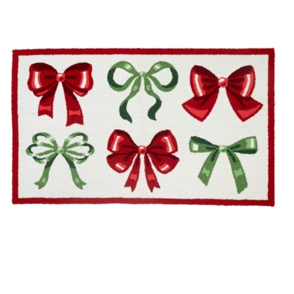 Loloi BOWS Hooked Holiday Rug 27x45 Red Green White Christmas Decor New
